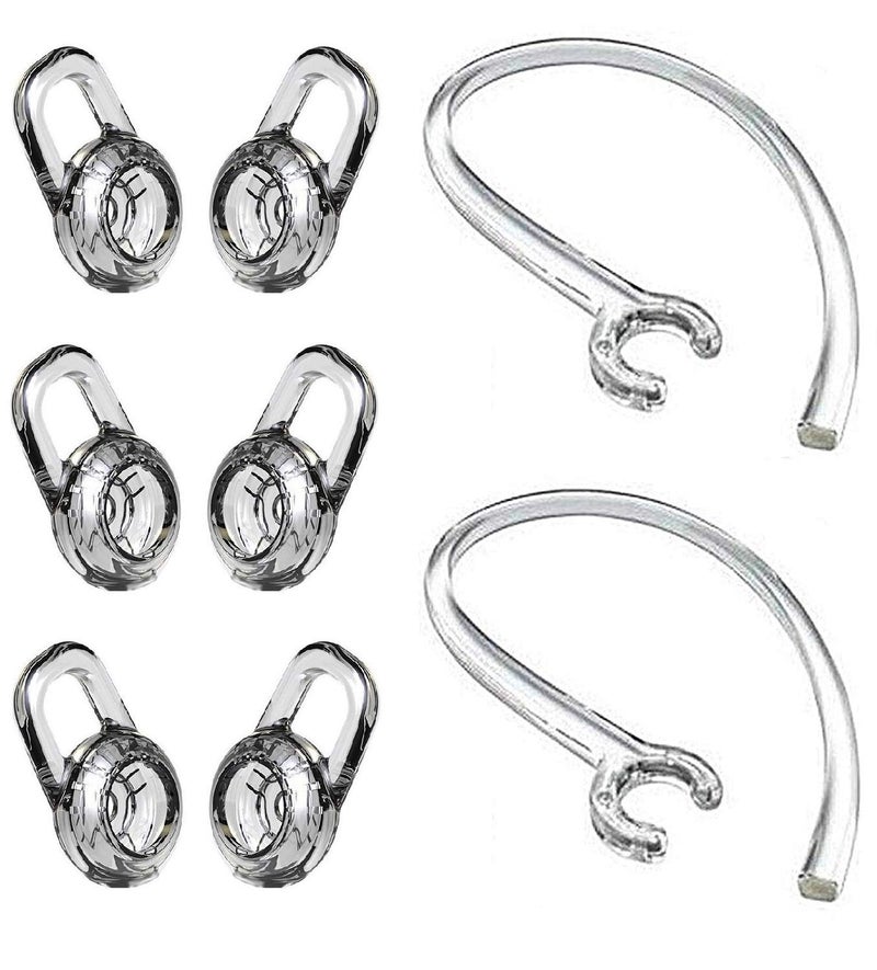 BLLQ Repalcement Medium Size Ear Tips & Ear Loop Clip Set Compatible with Plantronic Explorer 500 M180 M155 M165 M70 M90 Headset, Gel Earpads Eartips 6PCS & Ear Hooks Earloop 2PCS [Clear] (PM)